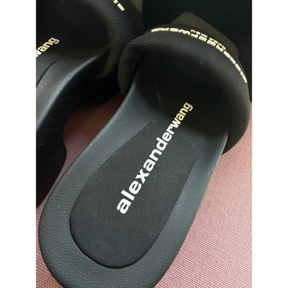 Alexander Wang AW Platform Slides in Black 37 New with Box Womens Logo Heels - Picture 9 of 16